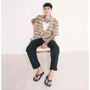 Indosole ESSNTLS Flip Flops Mens 13-14 Navy Blue Recycled Tire Sole Sandals